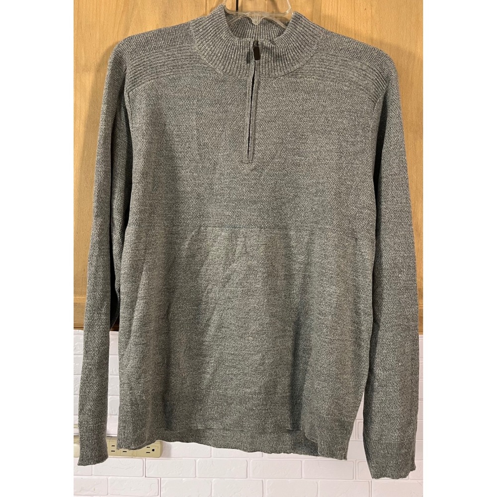 Dockers Quarter Zip Pullover Sweater Mens Large Gray Textured Knit Mock Neck